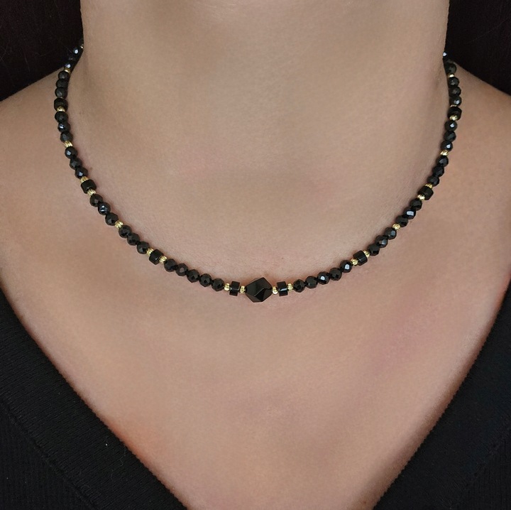Naszyjnik Kamienie Naturalne Czarny Turmalin Onyks Agat
