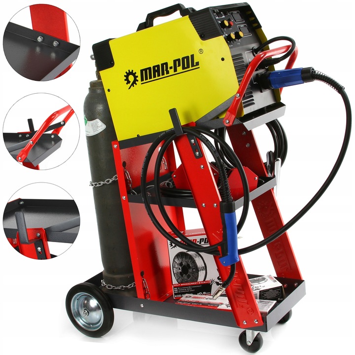 WÓZEK SPAWALNICZY DO SPAWAREK z półką na butle METALOWE KÓŁKA POD MIGOMAT