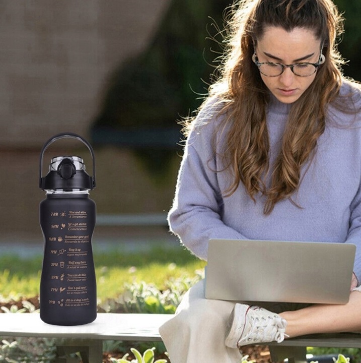 BIDON 2000ML DUŻA BUTELKA NA WODĘ Z MIARKĄ MOTYWACYJNĄ I SŁOMKĄ NA TRENING