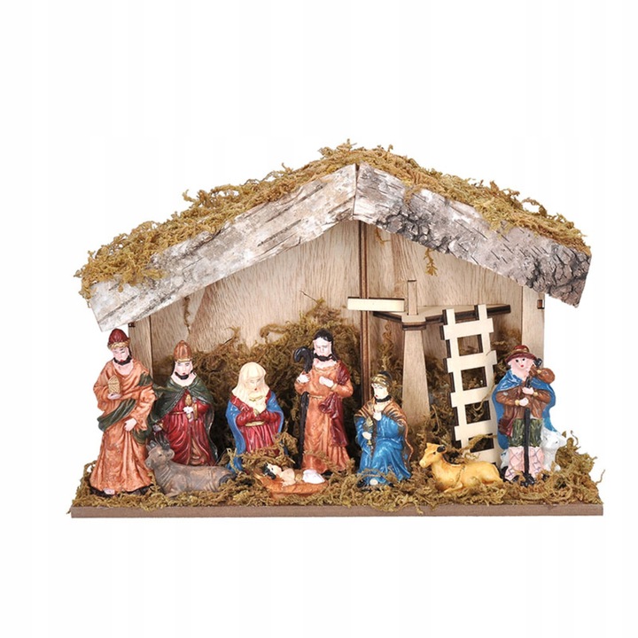 Szopka drewniana LED z podświetleniem, 6x LED, timer, 27x17cm, multikolor