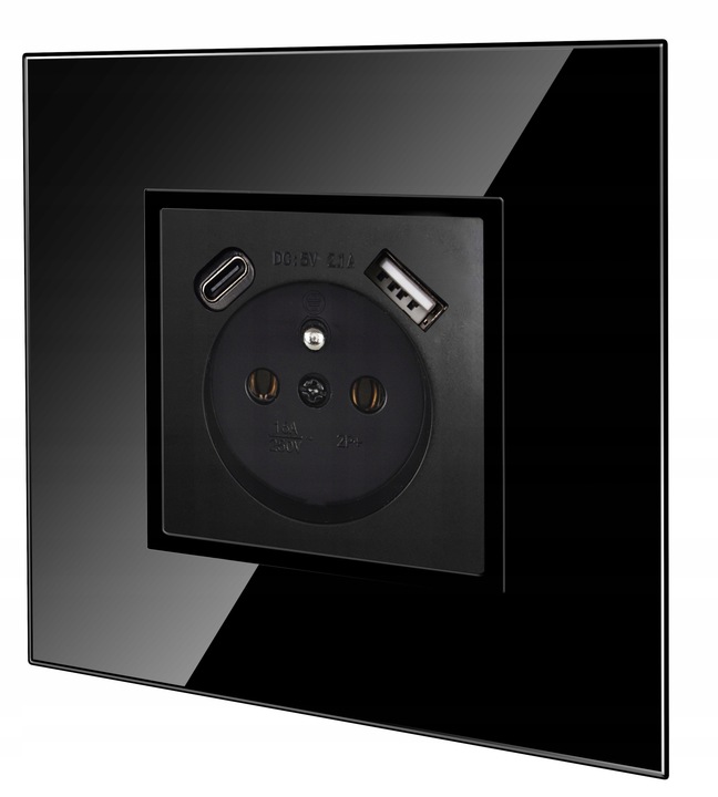 GNIAZDO GNIAZDKO SZKLANE POJEDYNCZE CZARNE BOLCEM PODTYNKOWE USB C PREMIUM