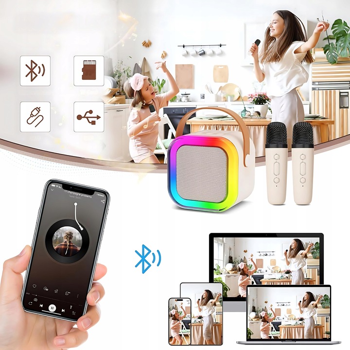 MIKROFON DLA DZIECI KARAOKE ZESTAW głośnik bluetooth bezprzewodowy 2 MIKROF