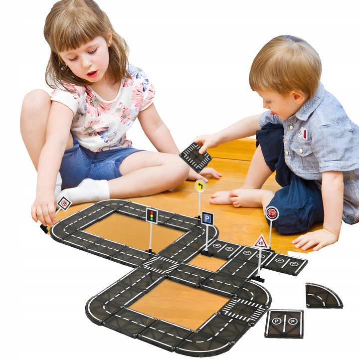 KLOCKI MAGNETYCZNE TOR SAMOCHODOWY DROGA ZE ZNAKAMI 50 ELEMENTÓW PLAYMAGS