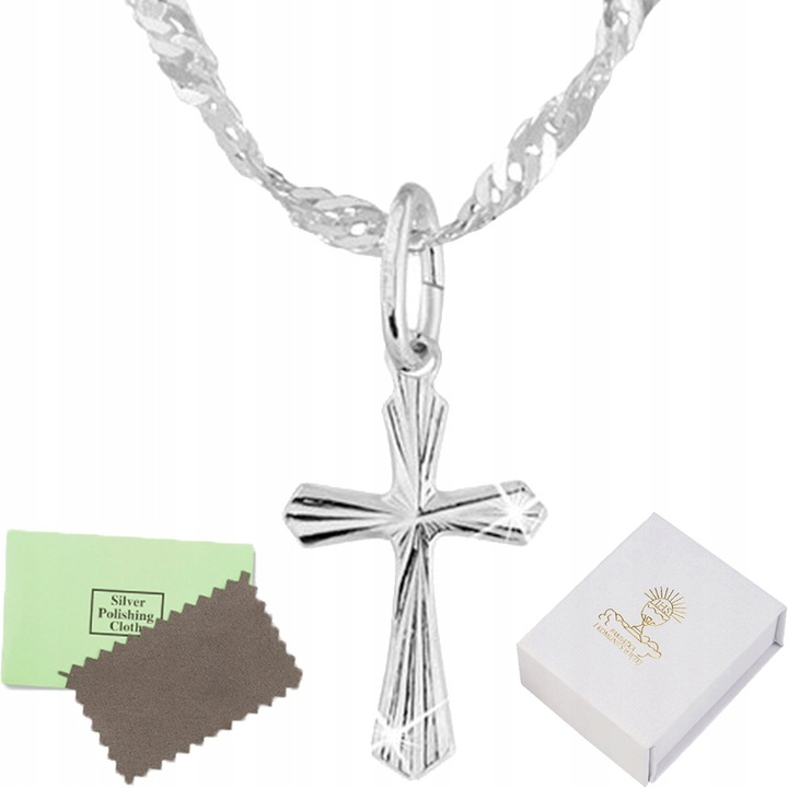 SREBRNY ŁAŃCUSZEK NASZYJNIK KRZYŻ KOMUNIA CHRZEST SREBRO 925 DLA DZIECKA