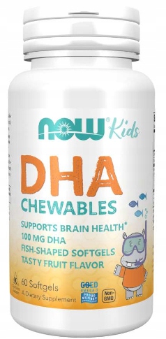 NOW Foods DHA Kid's Chewable 100mg KWASY OMEGA-3 DLA DZIECI WZROK 60kap