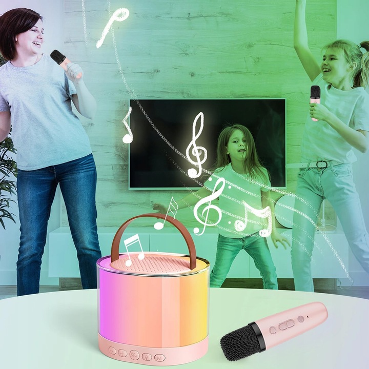 GŁOŚNIK DO KARAOKE RGB BLUETOOTH 2 MIKROFONY ZESTAW