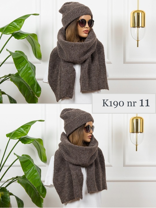 KOMPLET damski CZAPKA + duży SZALIK prążkowany ciepły szal zimowy POLSKI