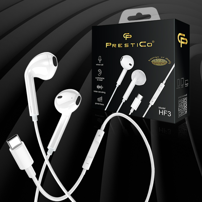 UNIWERSALNE PRZEWODOWE SŁUCHAWKI DOUSZNE USB-C Z PILOTEM | PRESTICO