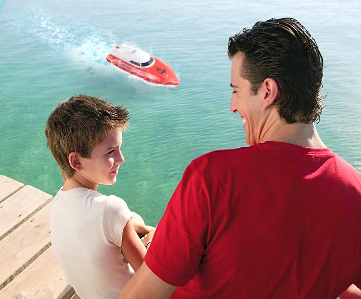 ŁÓDŹ ŁÓDKA MOTORÓWKA NA RADIO Z ŁADOWARKĄ USB ZDALNIE STEROWANA RC + PILOT