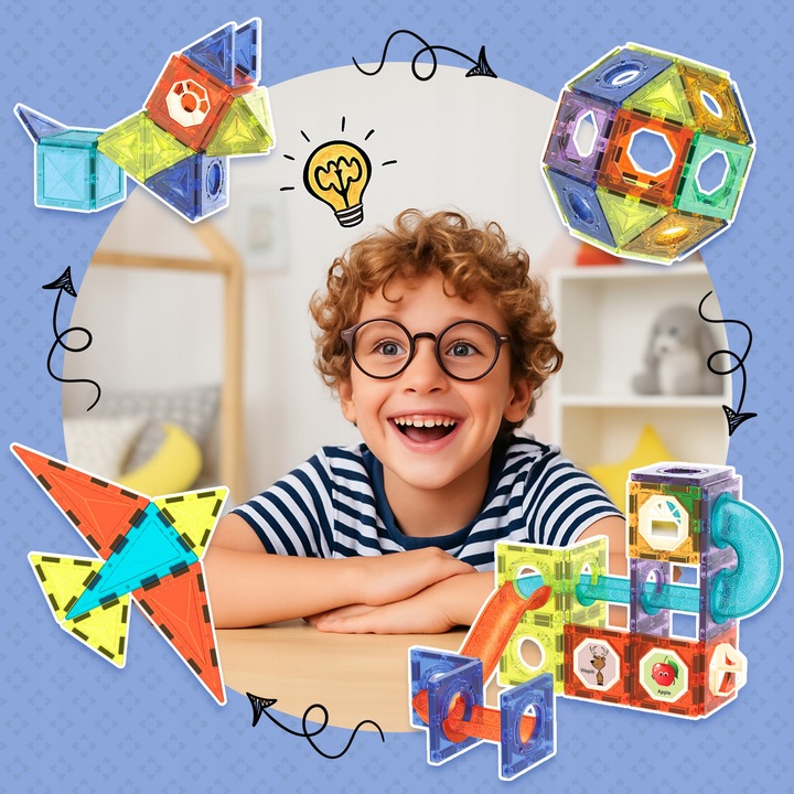 Klocki Magnetyczne Świecące Konstrukcyjne Tor Kulkowy Zestaw 75 elementów