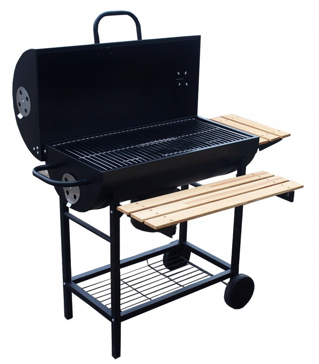 GRILL OGRODOWY DUŻY BBQ WĘGLOWY 3 RUSZTY Z POKRYWĄ TERMOMETR 71x36 cm RUSZT