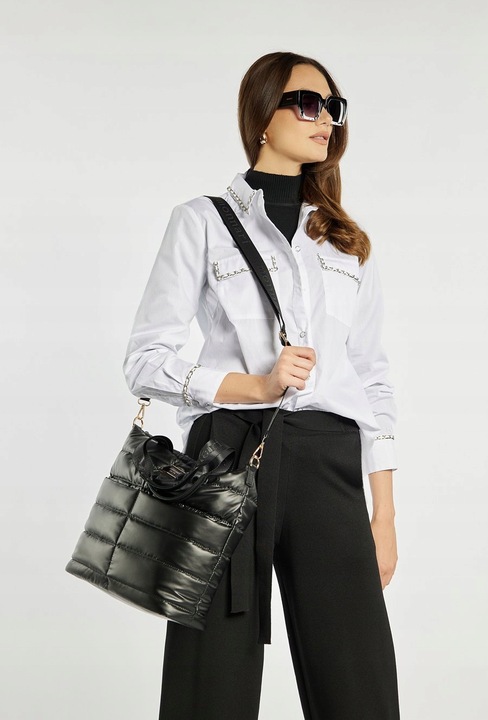 TOREBKA MONNARI Czarna SHOPPER BAG Listonoszka PIKOWANA NA RAMIĘ PASEK