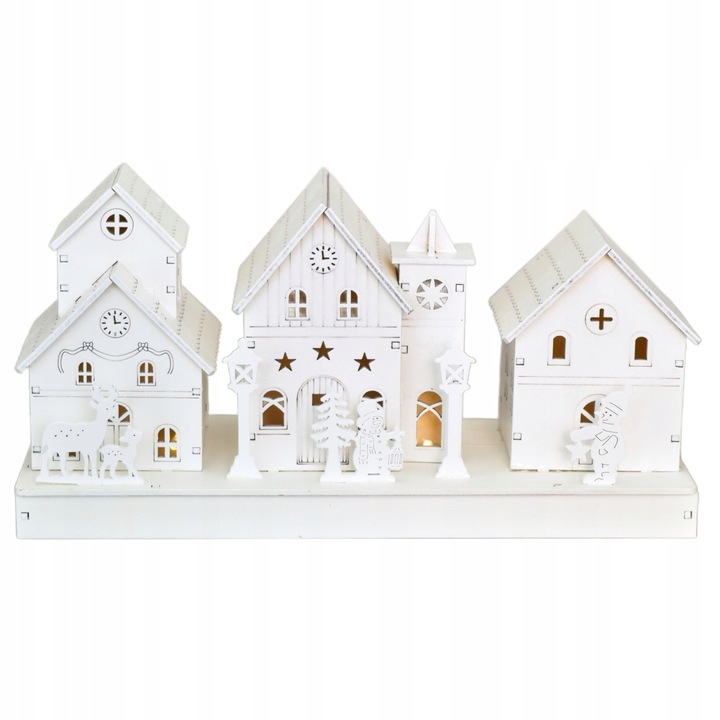 Drewniane białe domki z oświetleniem LED 14x28 cm