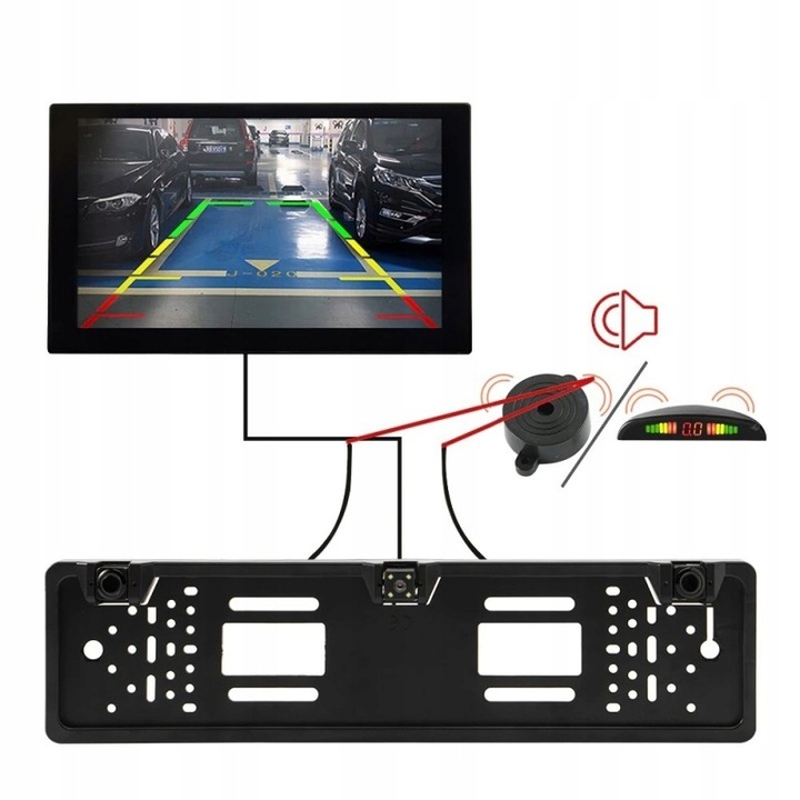 Kamera cofania i 2x czujniki parkowania w ramce