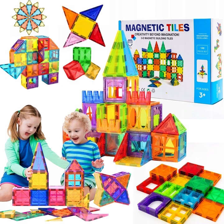 KLOCKI MAGNETYCZNE KONSTRUKCYJNE EDUKACYJNE ZESTAW 100 EL DUŻE PANELE 3D