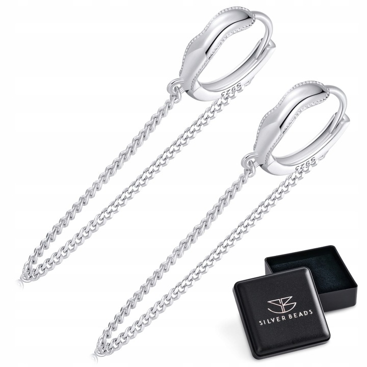 K481 Srebrne koła z łańcuszkami zatrzaski srebro 925