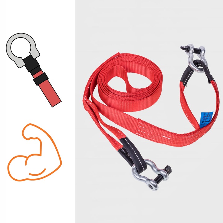 Linka Holownicza z Szeklami - Atest 7,5T Lina Holownicza Pas Holowniczy 5M