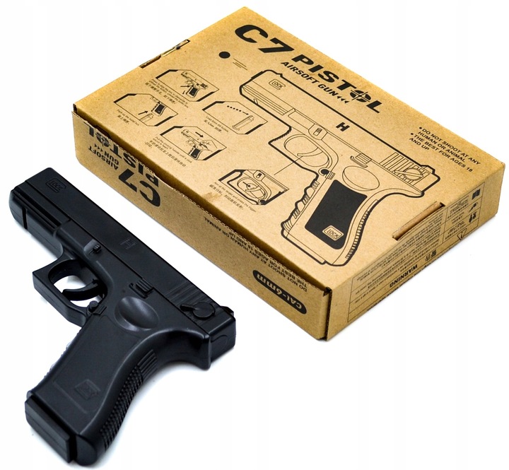 PISTOLET NA KULKI PLASTIKOWE GLOCK C7 METALOWY CZARNY GRATIS 500 KULEK