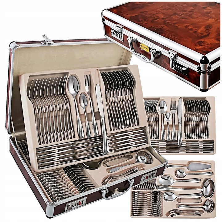 KOMPLET SZTUĆCÓW WALIZKA ZESTAW SZTUĆCE STAL NIERDZEWNA 72EL DLA 12 OSÓB