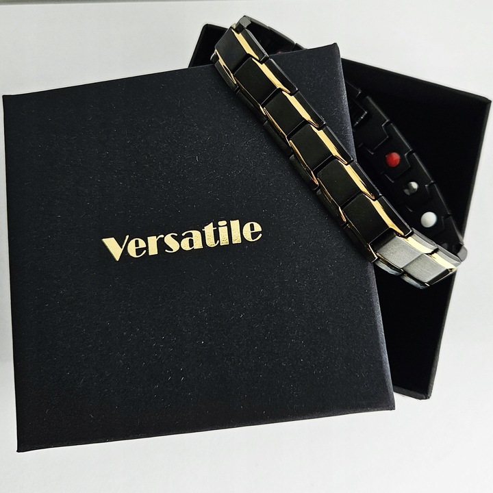 Bransoletka magnetyczna męska zdrowotna CZARNO-ZŁOTA 21cm Prezent Versatile