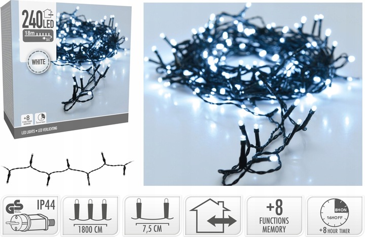 Lampki choinkowe na zewnątrz i wewnątrz 18m 240 lampek LED zimny biały