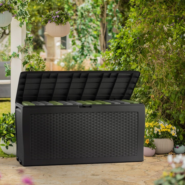 SKRZYNIA OGRODOWA BALKONOWA SCHOWEK RATTAN 270L - POJEMNA - GRAFITOWA - XL