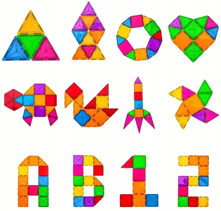 KLOCKI MAGNETYCZNE KONSTRUKCYJNE EDUKACYJNE ZESTAW 100 EL DUŻE PANELE 3D