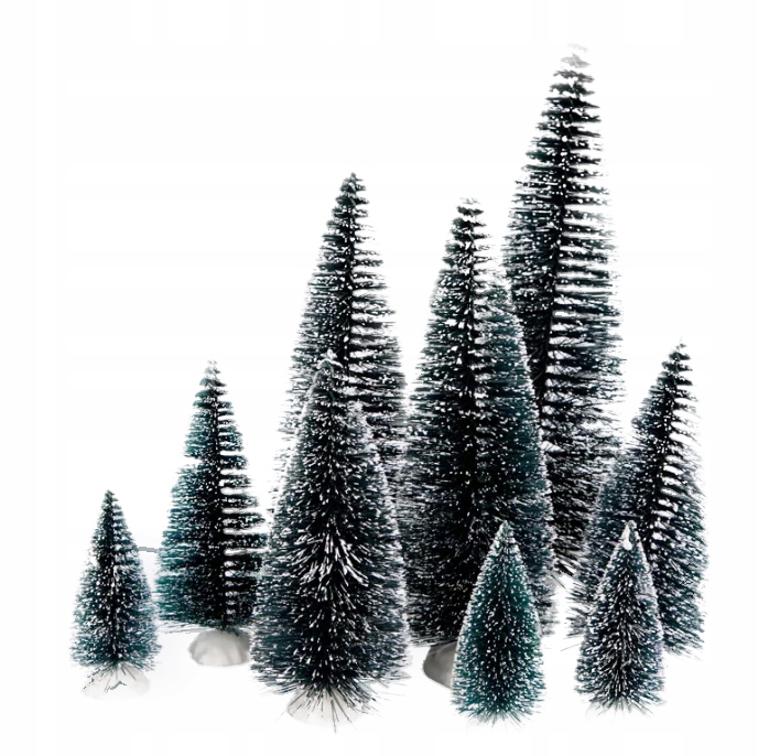 DEKORACYJNE CHOINKI DO WIOSKI ŚWIĄTECZNEJ SZOPKI ZESTAW 9 SZT DUŻE DO 31 cm