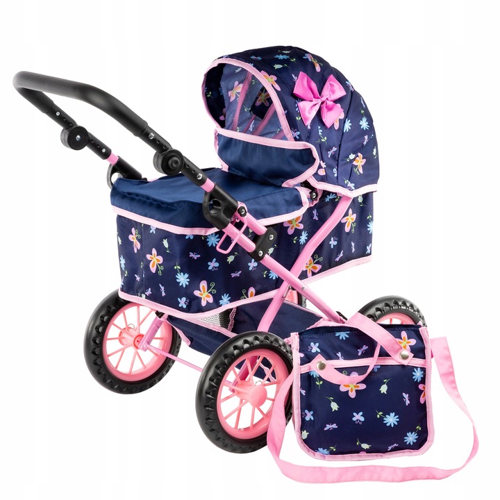 KINDERPLAY WÓZEK DLA LALEK GŁĘBOKI GONDOLA SKŁADANY TORBA + LALKA BOBAS