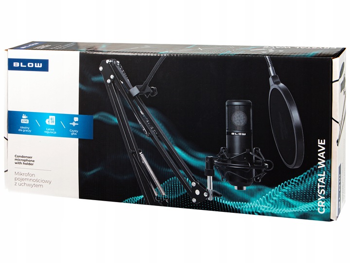 MIKROFON STUDYJNY USB JACK POJEMNOŚCIOWY GAMINGOWY STATYW FILTR DUZY ZESTAW