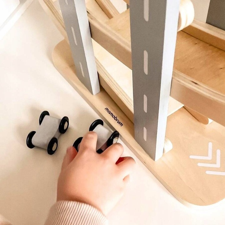 MAMABRUM Drewniany Tor Zjeżdżalnia Dla Samochodów 6 Pięter + 6 Autek