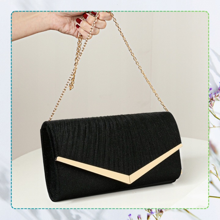 Torebka Wieczorowa Czarna Kopertówka Wizytowa Błyszcząca Ślub Wesele mała