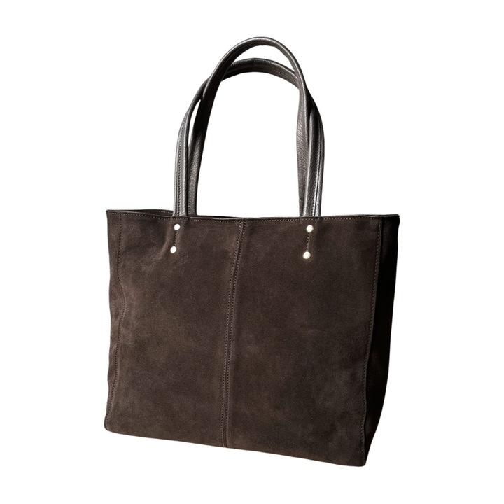 Czekoladowa zamszowa torebka A4 shopper ciemny brąz ZAMSZ Vera Pelle