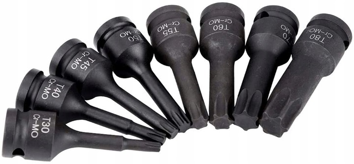KLUCZE WPUSTOWE TRZPIENIOWE UDAROWE TORX 1/2 T30-T80 NASADKI 78 MM 8 EL