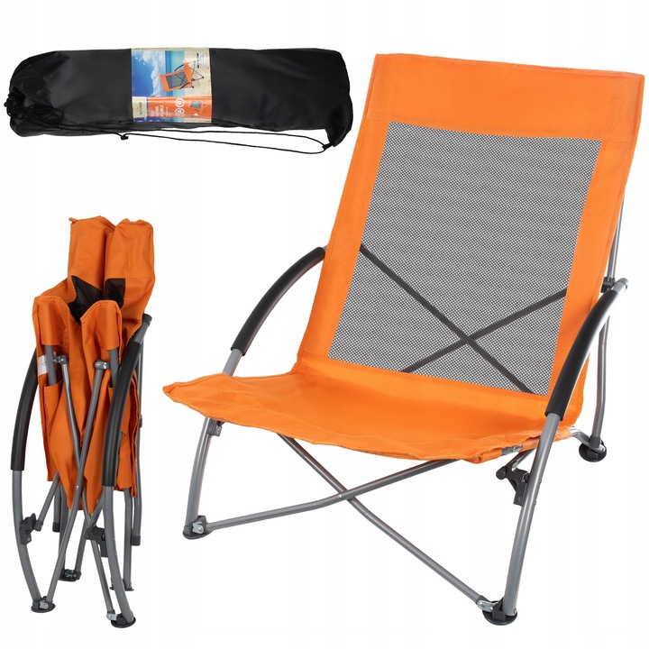 Krzesło turystyczne składane kempingowe z oparciem plażowe z pokrowcem P