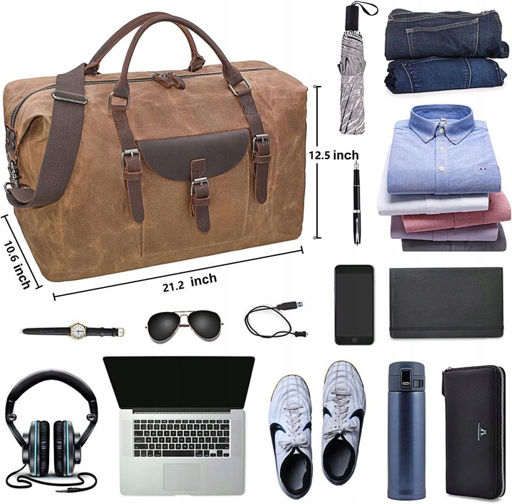 Duża pojemna torba podróżna paskiem na ramię Turystyczna Pojemna 54x27x32cm