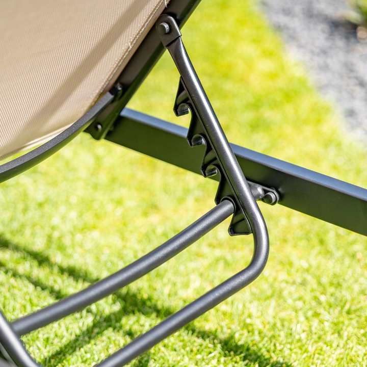 Leżak ogrodowy beżowy wygodny z aluminium rozkładany Leżanka na taras 60 cm