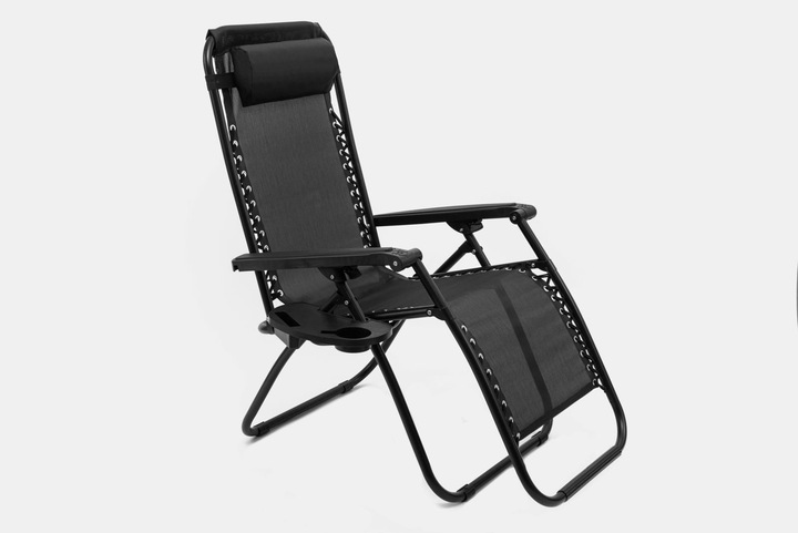 LEŻAK OGRODOWY Z PODNÓŻKIEM, ZAGŁÓWKIEM I STOLIKIEM NA NAPOJE ZERO GRAVITY