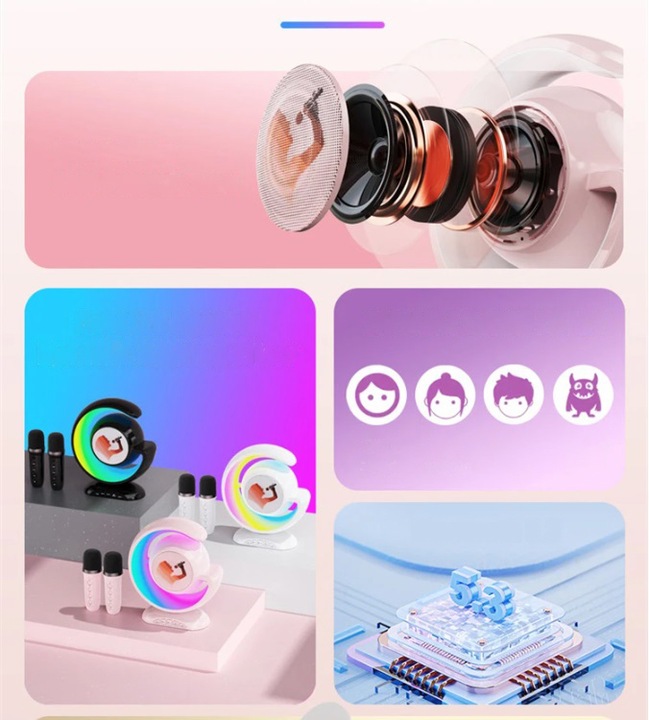 BEZPRZEWODOWY ZESTAW DO KARAOKE DLA DZIECI BLUETOOTH GŁOŚNIK + 2 MIKROFONY