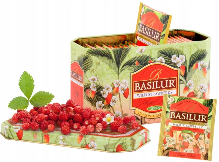 Herbata zielona POZIOMKOWA Basilur WILD STRAWBERRY - 20 torebek PUSZKA