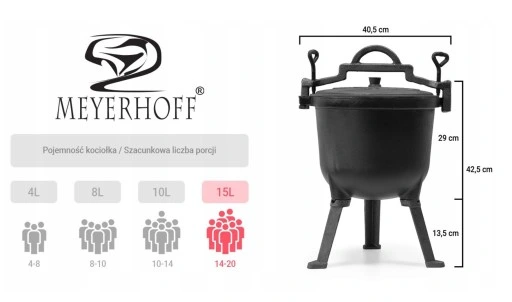 KOCIOŁEK ŻELIWNY MEYERHOFF 15L + GRATIS ŁYŻKA