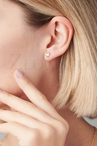 ZŁOTE KOLCZYKI SERCA SERDUSZKA DIAMENTOWANE 585 NA PREZENT