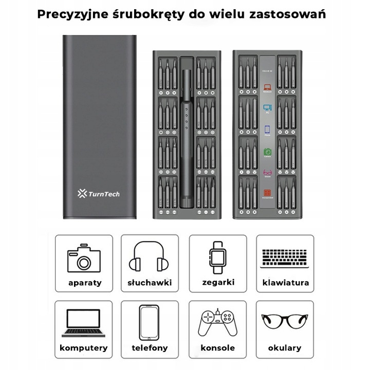 Śrubokręt precyzyjny TurnTech z zestawem końcówek 48 in 1 ALU