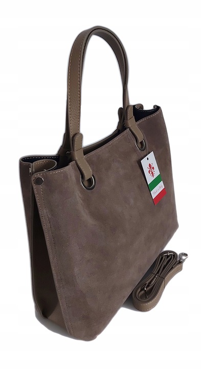 Duża pojemna zamszowa torba XXL Vera Pelle wygodna Włoska skórzana 3 komory