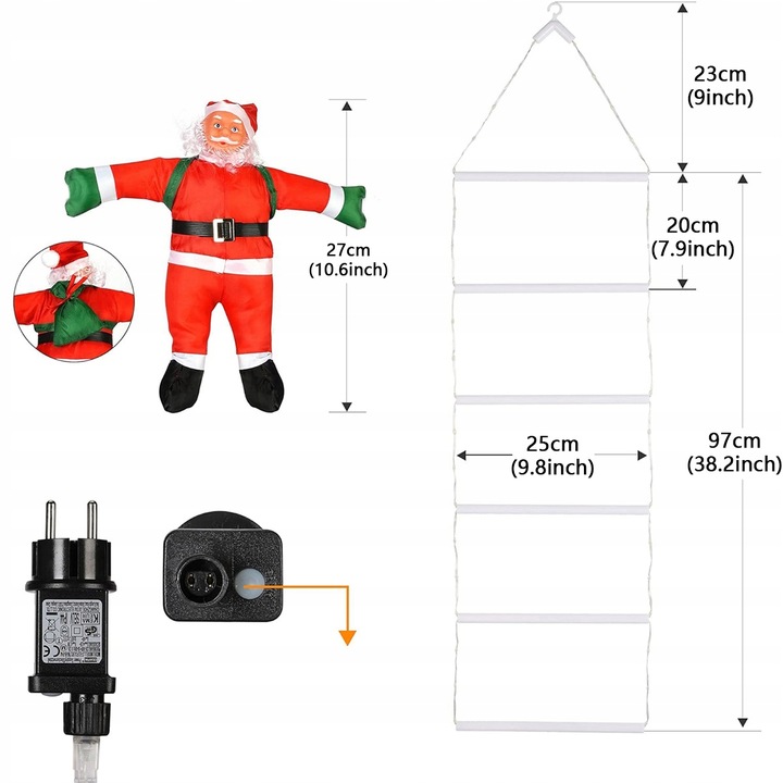 6 drabin Święty Mikołaj Na Drabinie Dekoracja Świąteczna Ozdoba LED Z Timer