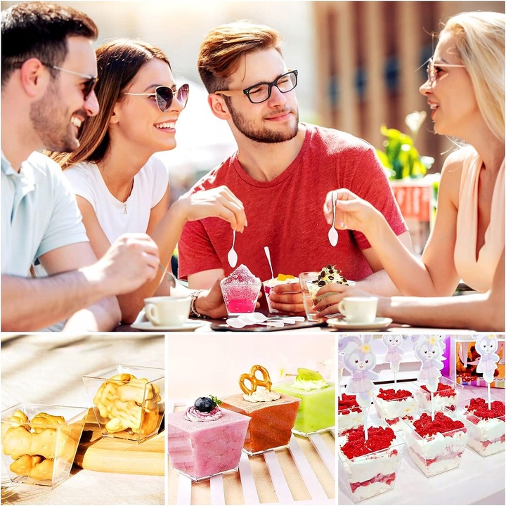 50XPucharki PIRAMIDA 60ml+łyżeczki 50szt NA PRZEKĄSKI POJEMNIKI NA DESERY