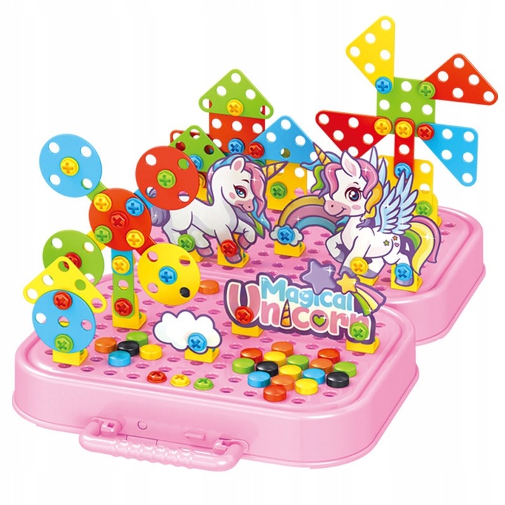 KLOCKI 3D JEDNOROŻEC Konstrukcyjne wkrętarka walizka układanka + BATERIE