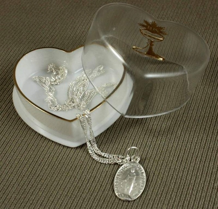 SREBRNY ZESTAW KOMUNIJNY ŁAŃCUSZEK+CUDOWNY MEDALIK