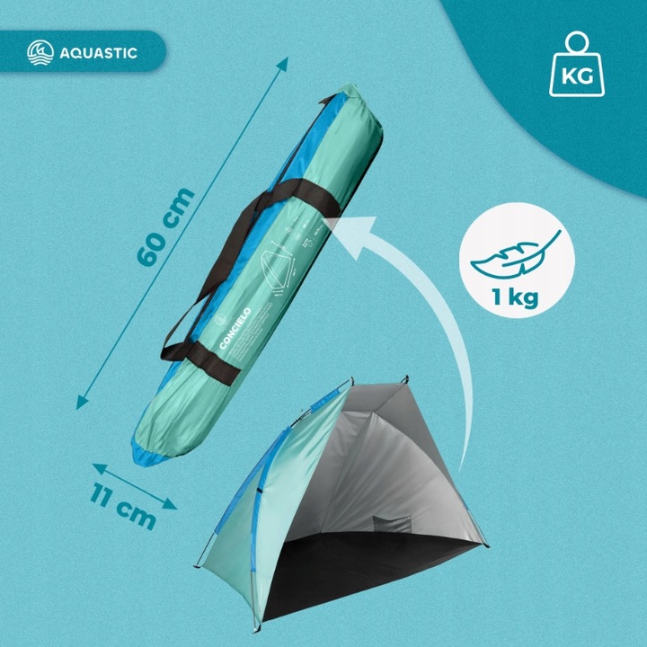 Namiot plażowy AQUASTIC Concielo turkusowy OS UPF 50+ Ochrona przed słońcem