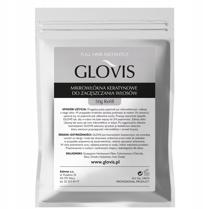 Saszetka GLOVIS 50g - Ciemny Brąz - Dark Brown Maskowanie Przerzedzeń Wł.